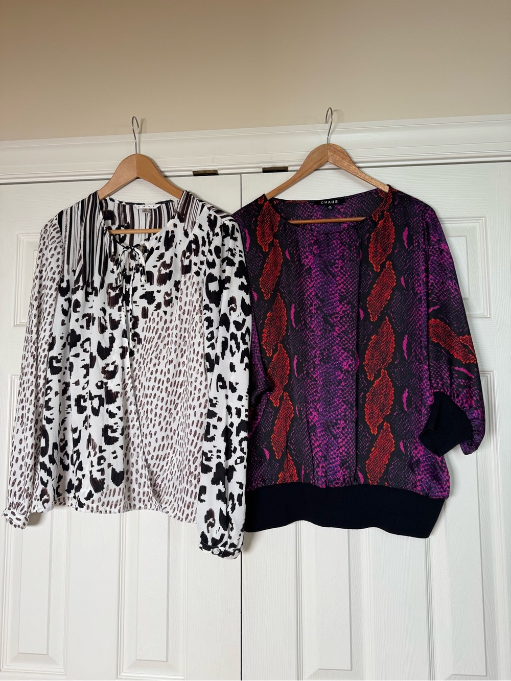 Womens Cabi and Chaus set of 2 Animal Print Long-Sleeve Blouses size M